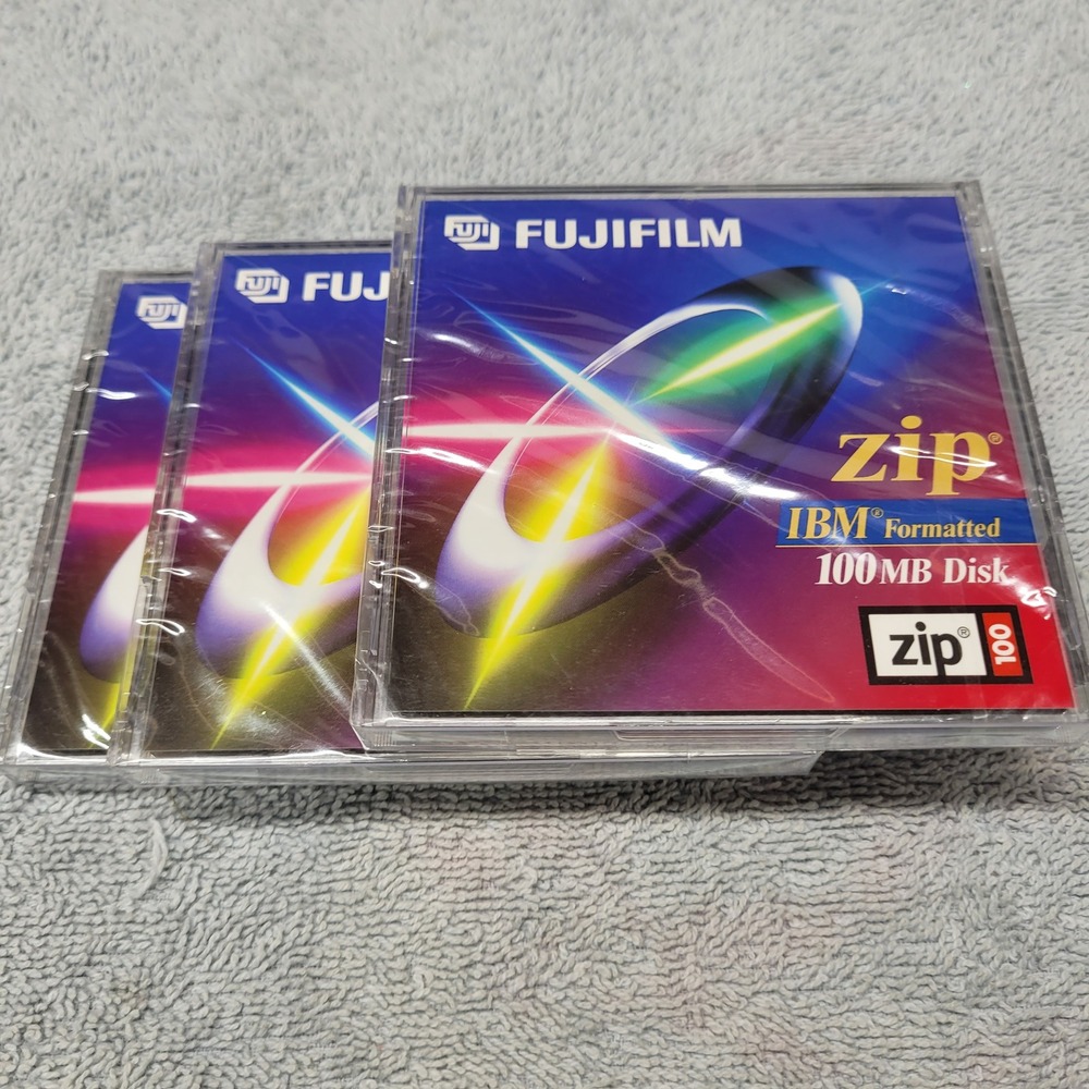 Lot of 3 Fujifilm Zip 100MB Disks IBM Formatted ATOMM Technology‎ New Sealed